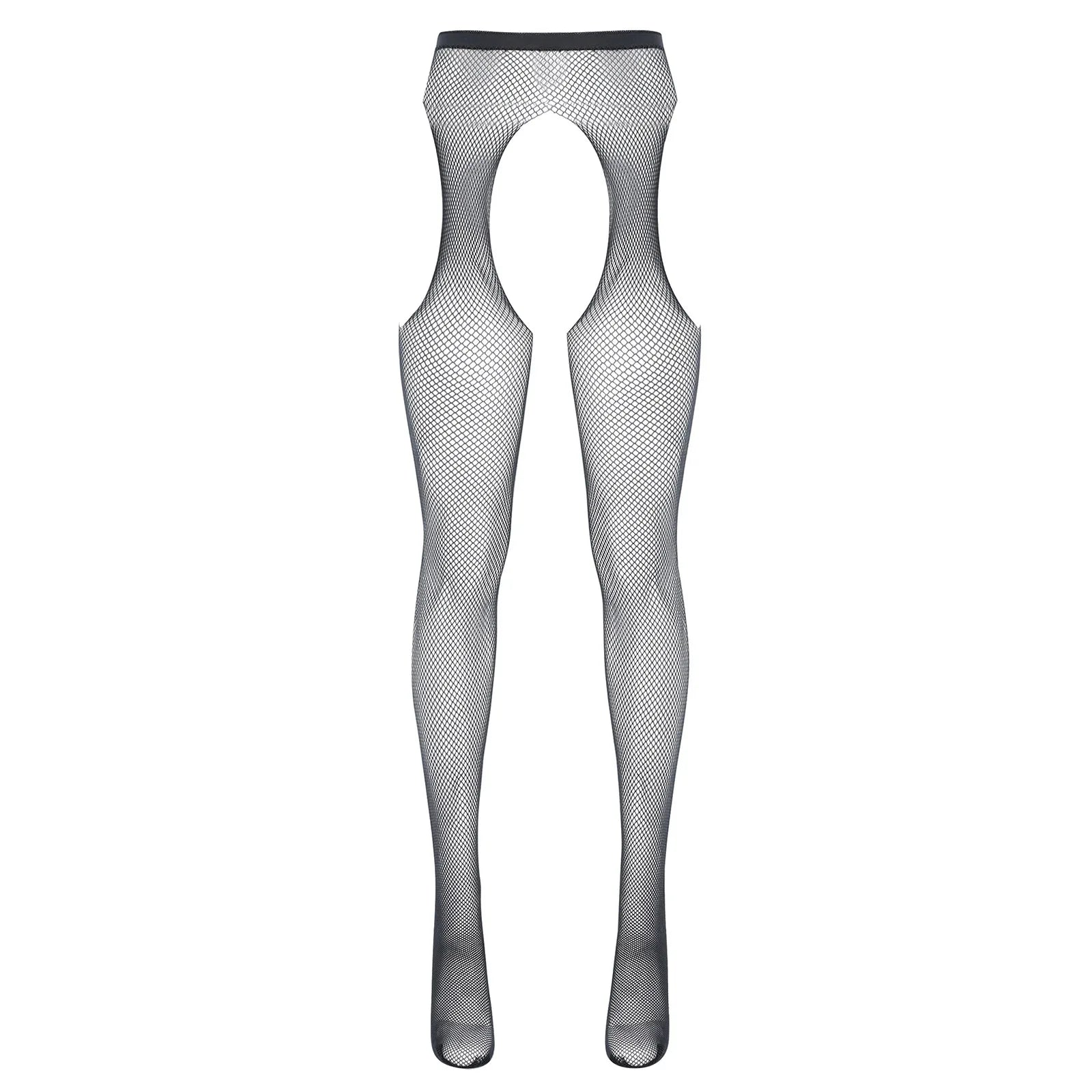 Women Sexy Solid Color Stretchy Leggings See Through Hollow Out Fishnet Stocking Lingerie Cutout Crotchless Tights Pantyhose
