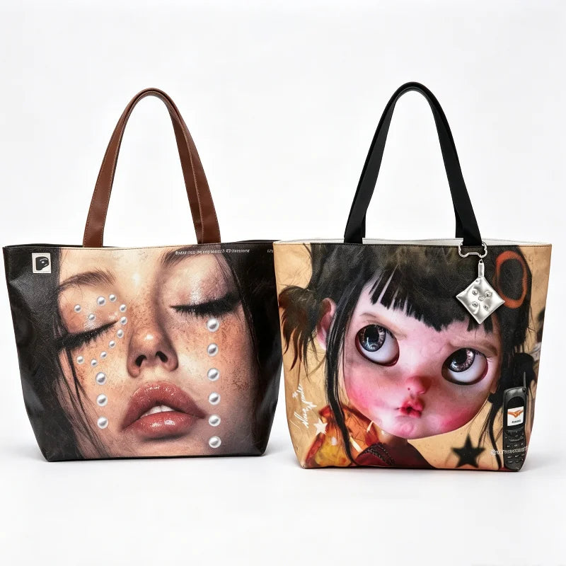 Portrait Print Large Tote Bag