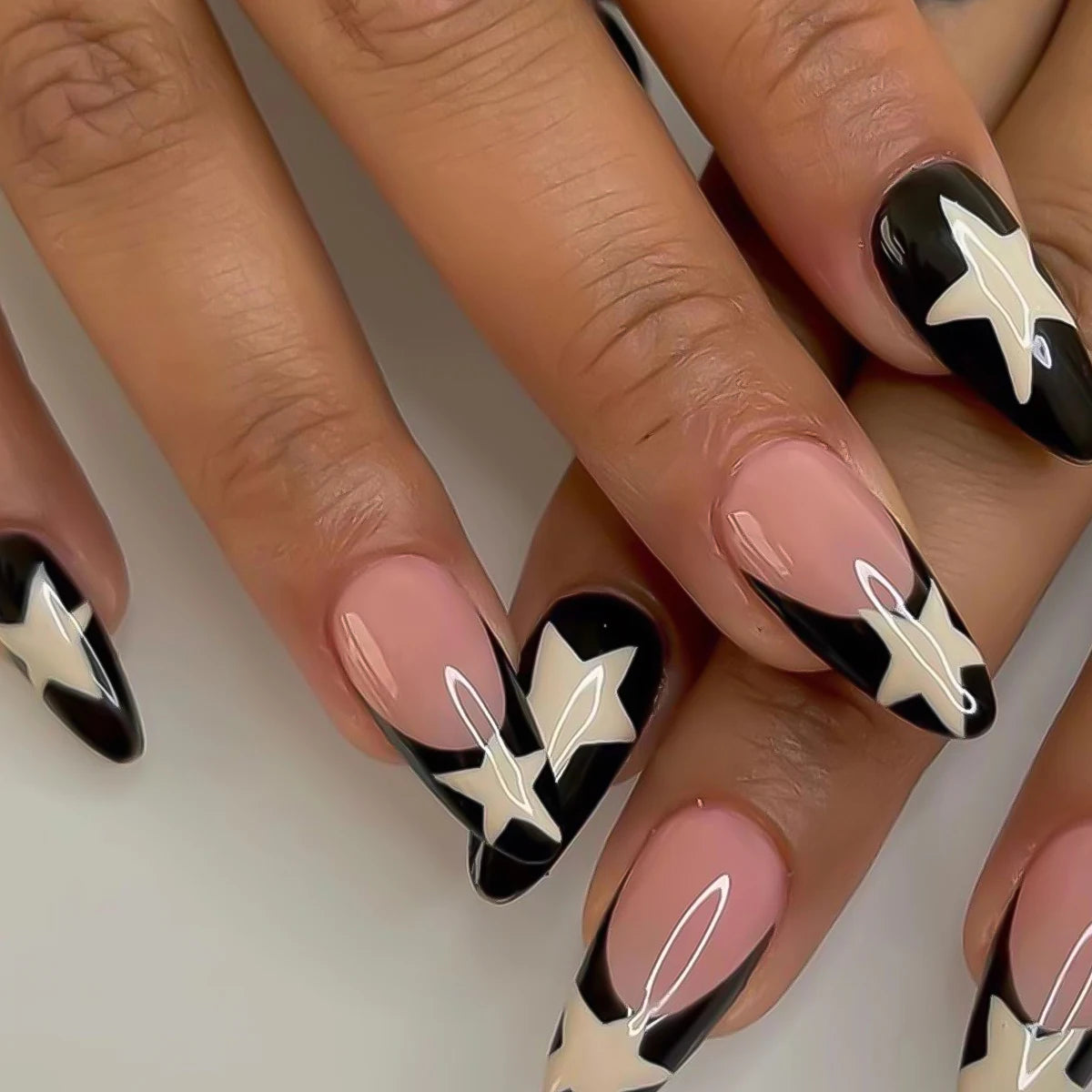 Red Star French Almond Press-On Nails