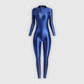 Young Satin Oil Bodysuit High Neck Zipper Long Sleeve Full Body Tight Silk Leotard Glossy Sexy Young Women's Clothing