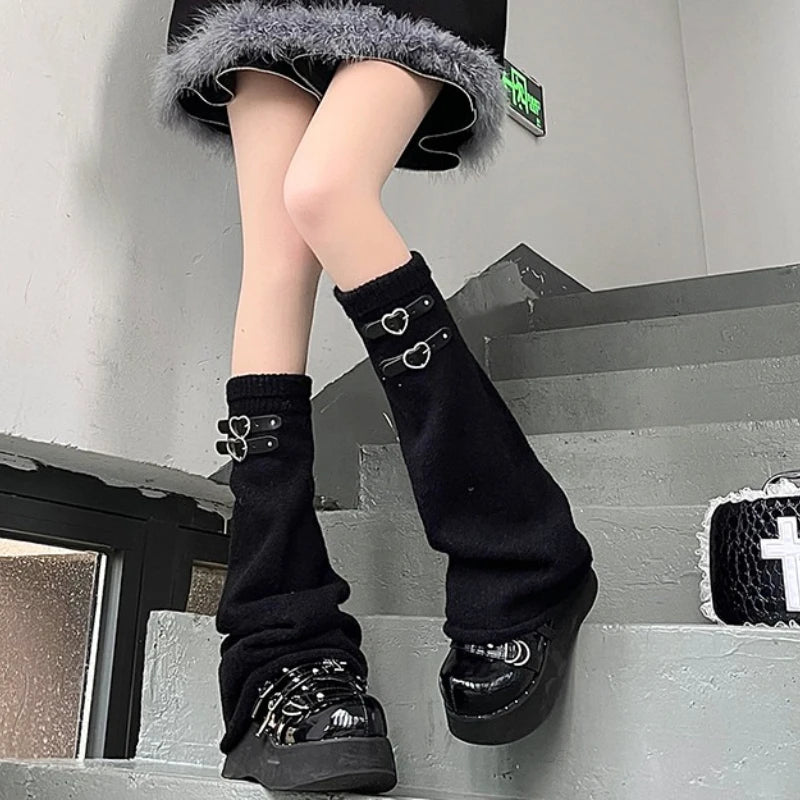 Heart-Buckle Knitted Y2K Leg Warmers