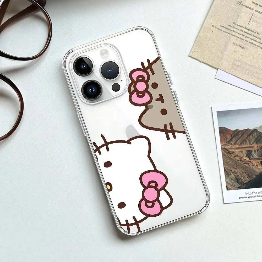 Kawaii Hello K-KittyS Phone Case Luxury Soft Transparent Case For IPhone 17 16 15 14 13 12 11 Pro Max Mini Bumper Cover Case