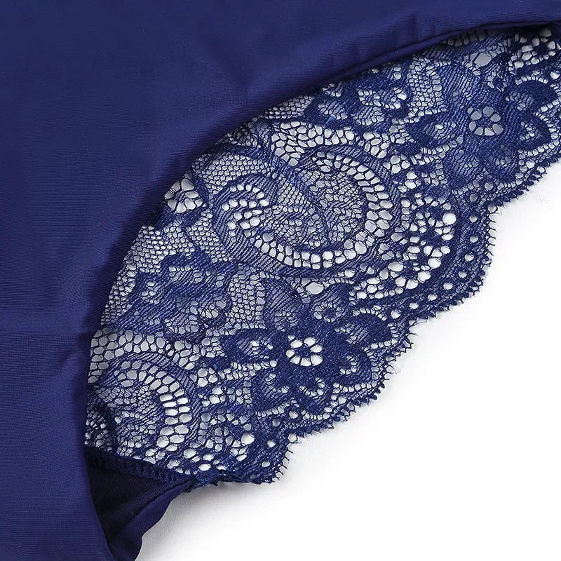 Sexy plus Size Women's Seamless Lingerie Transparent Lace Bikini Briefs Cotton Fabric Underwear 10pc Set Lady Girl Intimates