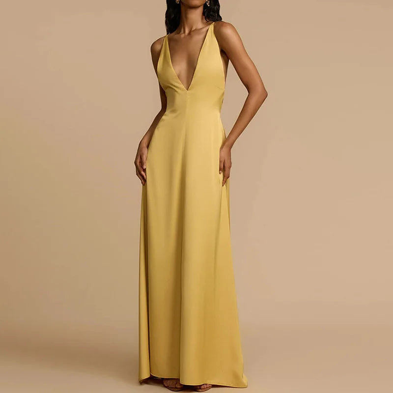 Women's Deep-Back Sleeveless Maxi Party Dress