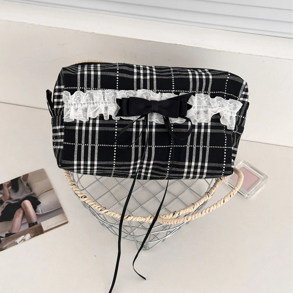 Lace Bow Canvas Makeup Bag