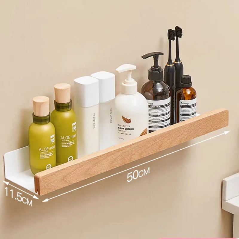 Wall-Mounted Solid Wood Corner Shower Shelf