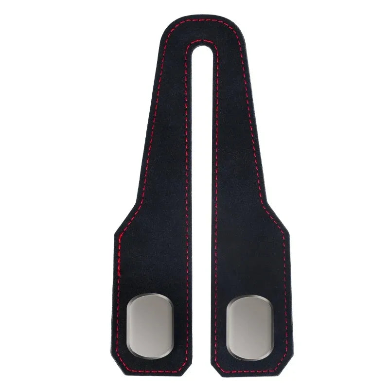 Car Interior Storage Hook, Suede Leather Metal Strap Hanger, Rear Seat Headrest Organizer with Drill, Durable Car Accessories