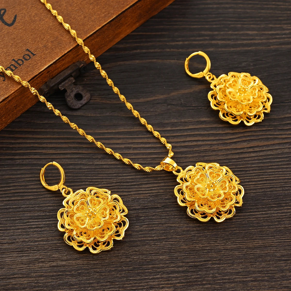 Women's Gold-Color Necklace & Earring Set
