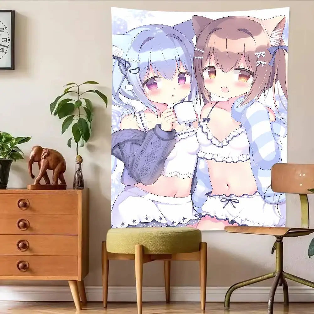 Pink Kawaii Anime Girl Wall Tapestry