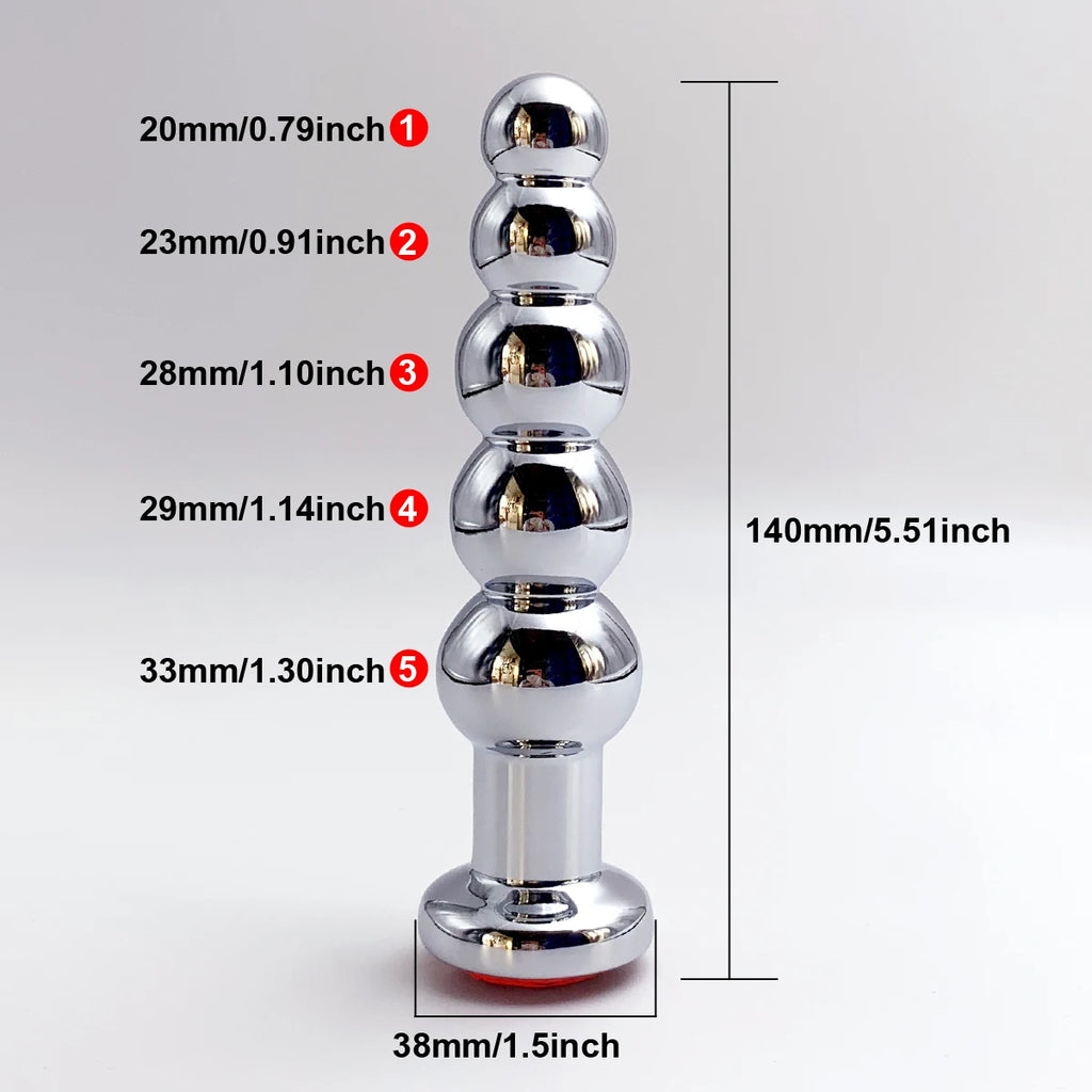 5-Bead Metal Anal Plug with Jewel Base