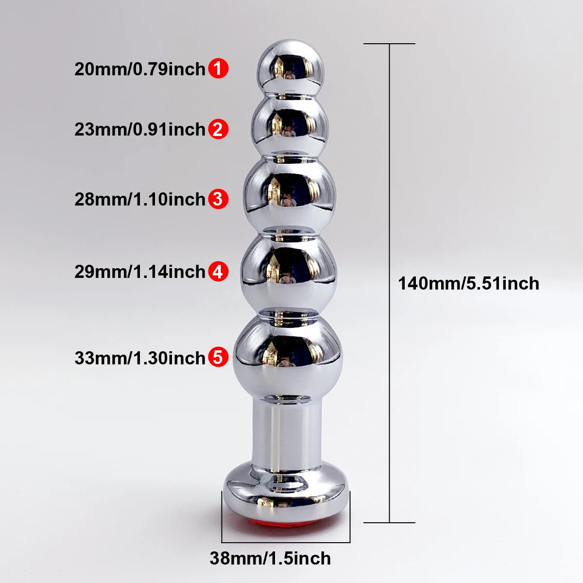 5-Bead Metal Anal Plug with Jewel Base
