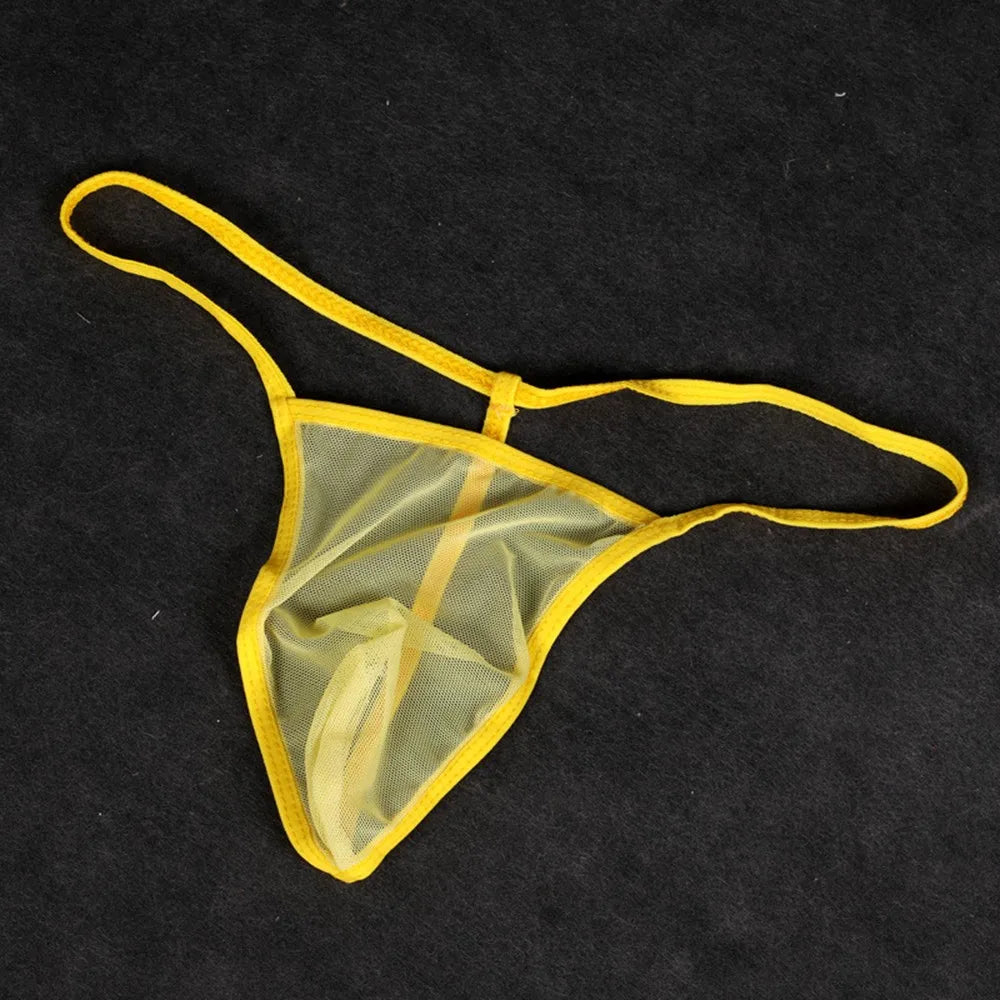 Men's Sexy Liquid Stretch Thong - See-Through Mesh Cut G-Strings, Sultry Panties Underwear
