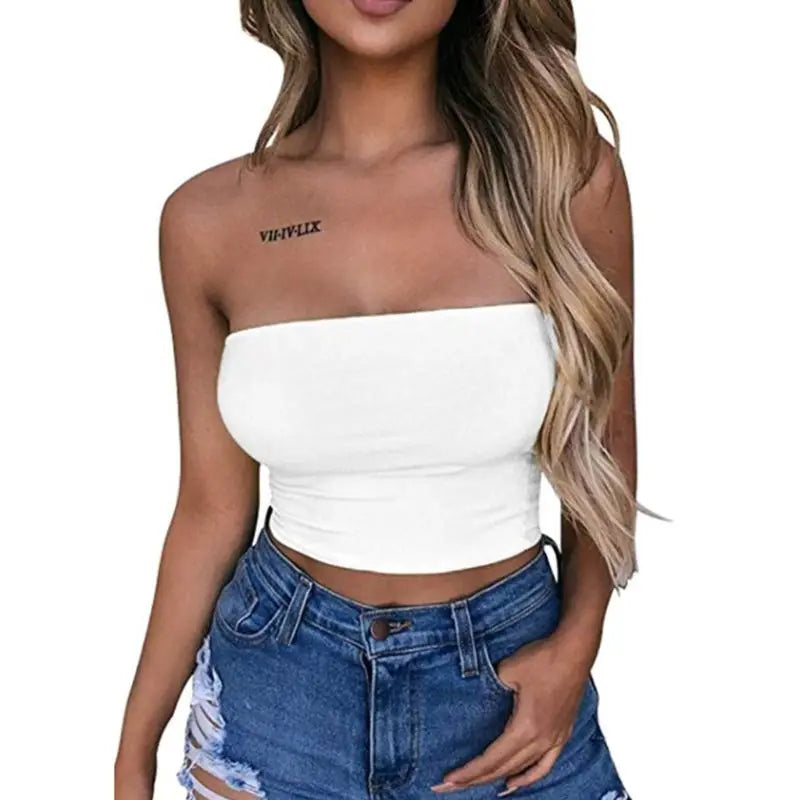 Women's Stretch Strapless Bandeau Crop Top