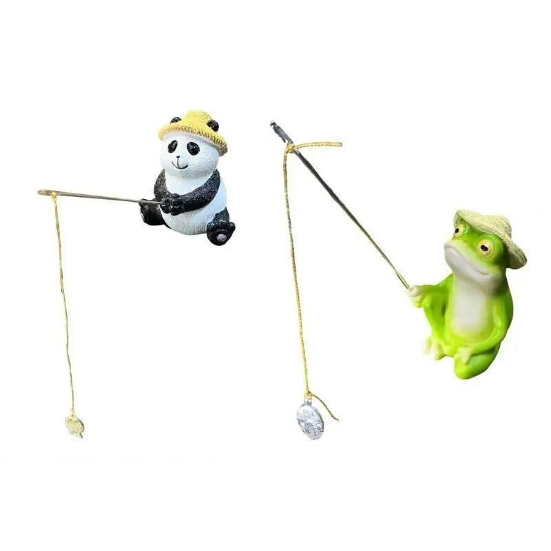E8BD Funny Frogs Panda Fishing Figurine Resins Garden Statue for Outdoor Decoration and Landscaping Collectible Sculpture