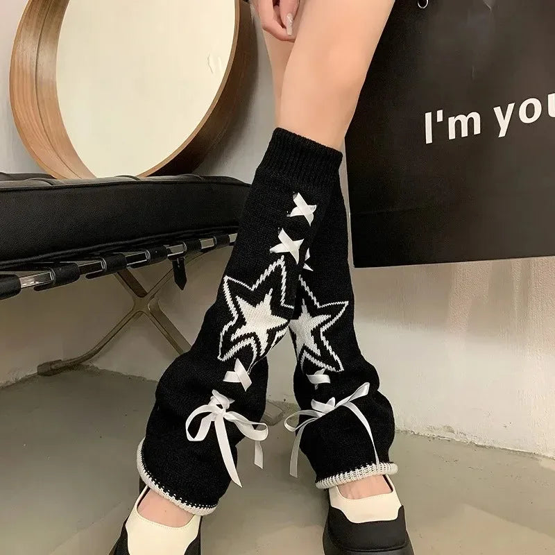 Star & Bow Drawstring JK Lolita Leg Warmers
