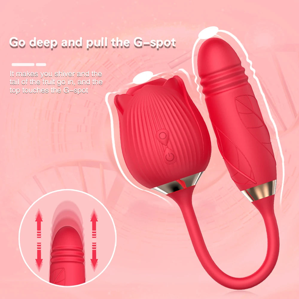 Rose Toy Sucking Vibrator Stimulator for Women with 10 Sucker Thrusting Dildo G Spot Vibrators Adult Toys for Woman Man Couples