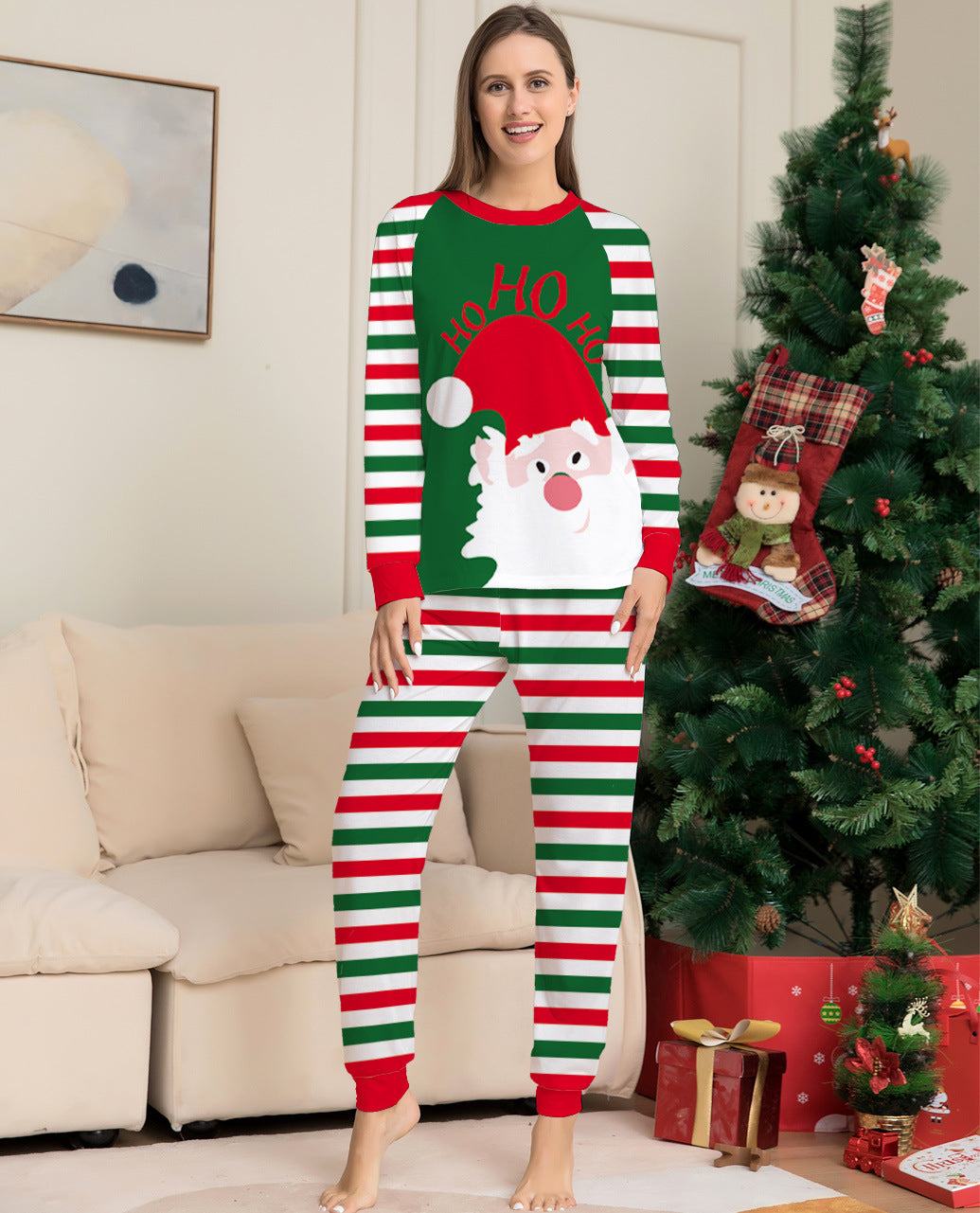 2022 Amazon cross-border new letter striped Christmas parent-child clothes printed home clothes pajamas