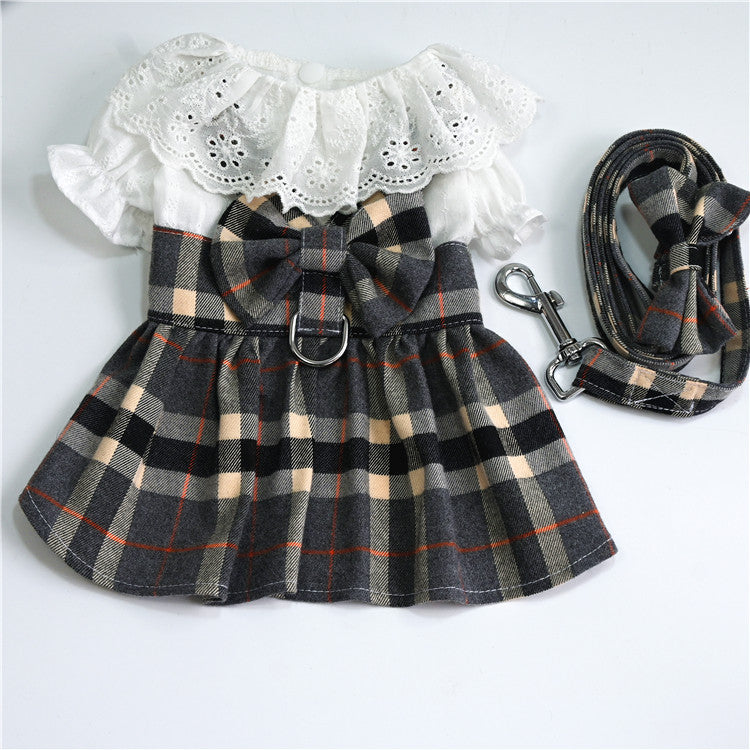 The new spring summer autumn plaid skirt Schnatzer teddy than the bear cat small medium-sized dog clothing manufacturers wholesale