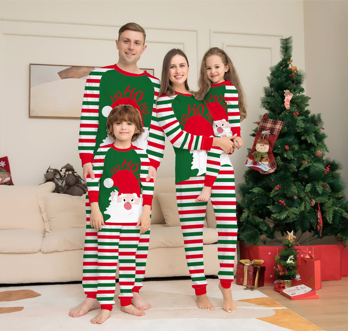 2022 Amazon cross-border new letter striped Christmas parent-child clothes printed home clothes pajamas