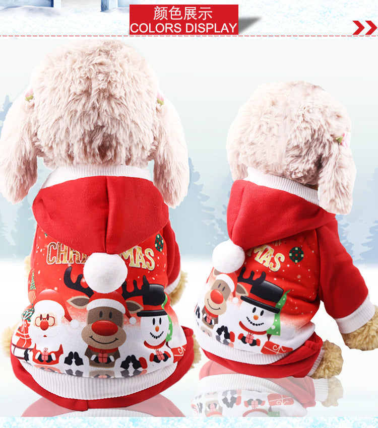 Four legs Christmas snowman elk catch velvet hoodie dog cat pet clothes autumn winter supplies manufacturers