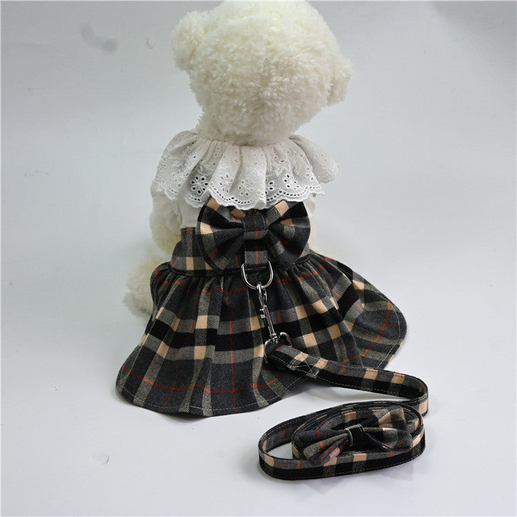 The new spring summer autumn plaid skirt Schnatzer teddy than the bear cat small medium-sized dog clothing manufacturers wholesale