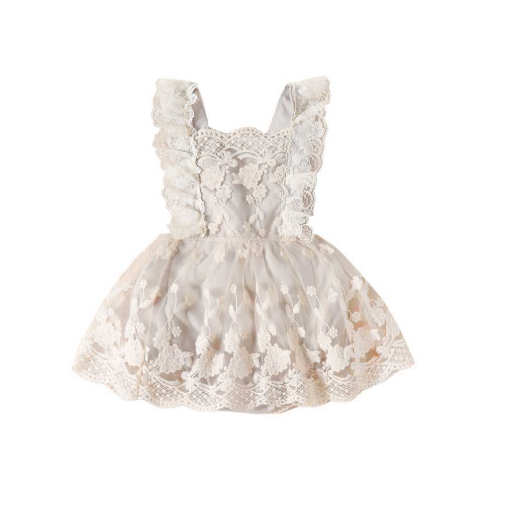 Korean version of ins children's summer baby girl children fashion lace flying sleeve onesie baby princess lace Ha dress